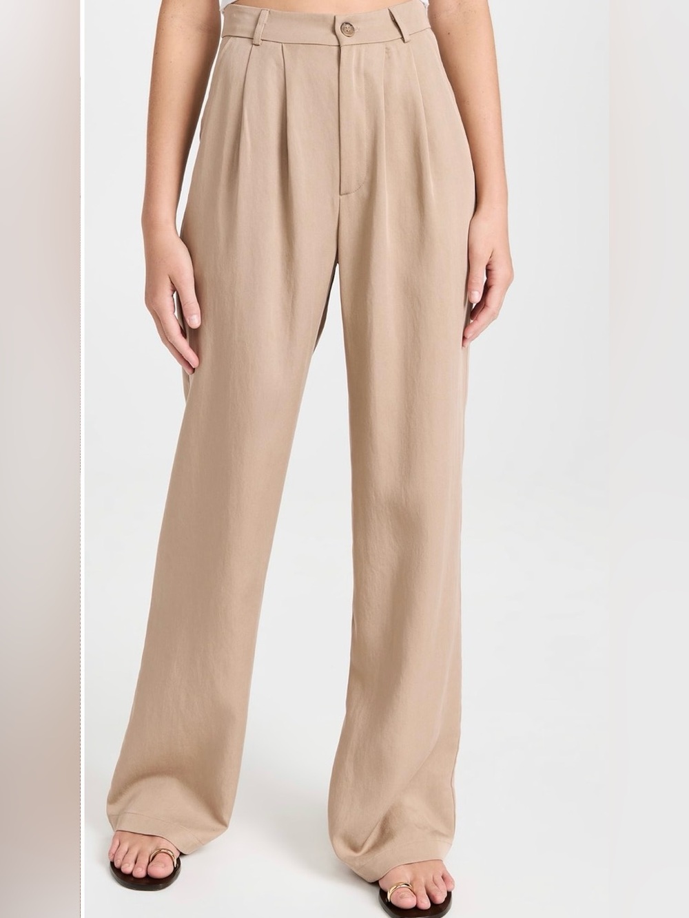 Reformation Mason Relaxed Pleated Wide-Leg Trousers Beige Size 12
